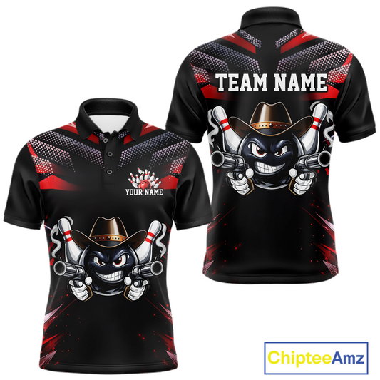 Custom Black & Red Funny Cowboy Bowling Shirt for Men Polo & 1/4-Zip Bowling League QZT840