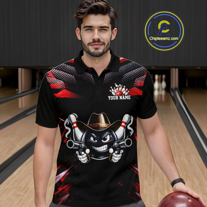 Custom Black & Red Funny Cowboy Bowling Shirt for Men Polo & 1/4-Zip Bowling League QZT840