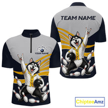 Load image into Gallery viewer, Bowling jersey with husky design, customizable text on a white background