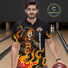 Load image into Gallery viewer, Custom Orange Flame Skull Bowling Shirt for Men Bowling Jersey League Bowling Gifts QZT842