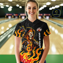 Load image into Gallery viewer, Custom Orange Flame Skull Bowling Shirt for Women Bowling Jersey League Bowling Gifts QZT842