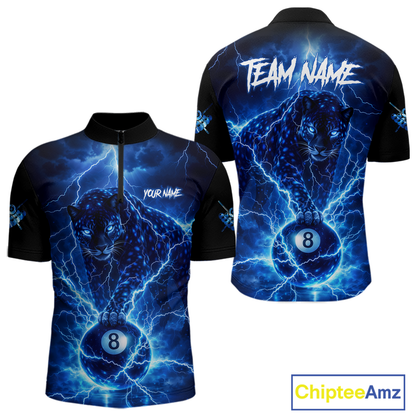 Peronalized Blue Thunder Lightning Leopard Custom Billiard Shirt for Men 8 Ball Billiard Jersey BHT17
