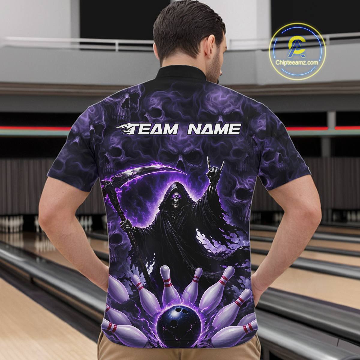 Custom Grim Reaper Bowling Shirt for Men Skull Pattern Bowling Jersey Polo &1/4 Zip QZT978