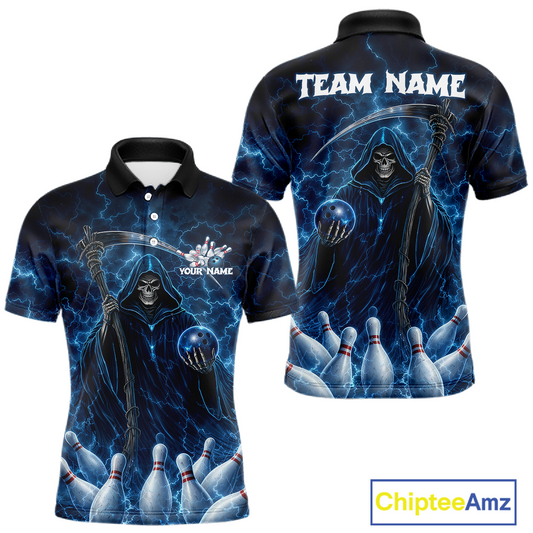 Blue Thunder Lightning Bowling Shirt for Men Bowling League Jersey Polo & Quarter-Zip Bowling Outfit QZT932