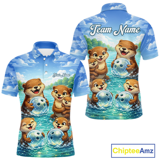 Custom Funny Otter Family Bowling Shirt DNA Bowling League Polo & 1/4-Zip Bowling Outfit for Men QZT933