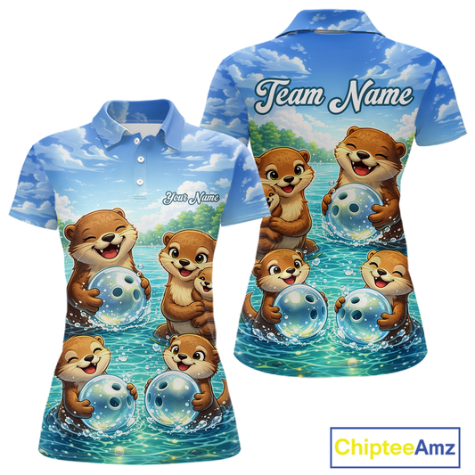 Custom Funny Otter Family Bowling Shirt DNA Bowling League Polo & 1/4-Zip Bowling Outfit for Women QZT933