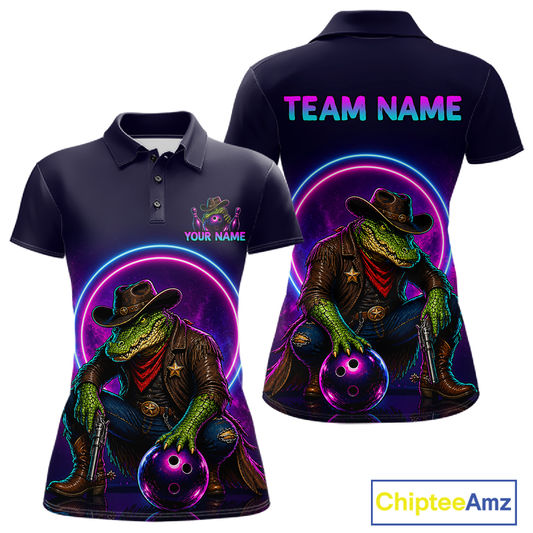 Custom Neon Cowboy Alliagator Bowling Shirt for Women Bowling Team Jersey Polo & 1/4-Zip Bowling Outfit QZT1013