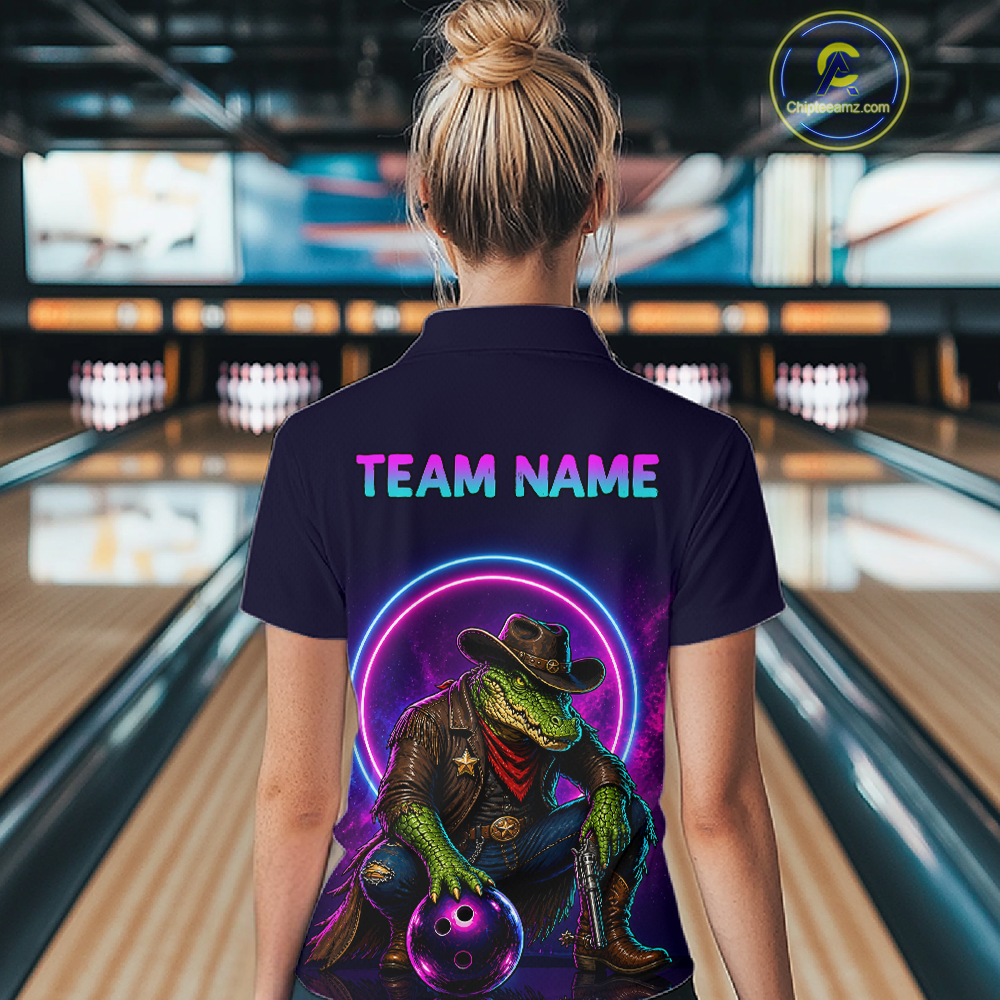 Custom Neon Cowboy Alliagator Bowling Shirt for Women Bowling Team Jersey Polo & 1/4-Zip Bowling Outfit QZT1013