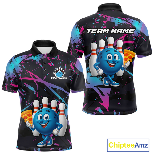 Custom Blue & Pink Funny Bowling with Food Bowling Shirt Bowling Jersey for Men QZT797