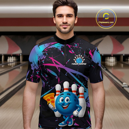 Custom Blue & Pink Funny Bowling with Food Bowling Shirt Bowling Jersey for Men QZT797