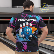 Load image into Gallery viewer, Custom Blue &amp; Pink Funny Bowling with Food Bowling Shirt Bowling Jersey for Men QZT797