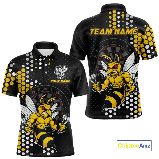 Custom Funny Bee Dart Team Shirt for Men Dart League Jersey Polo & 1/4-Zip Dartboard Shirt Outfit DHT17