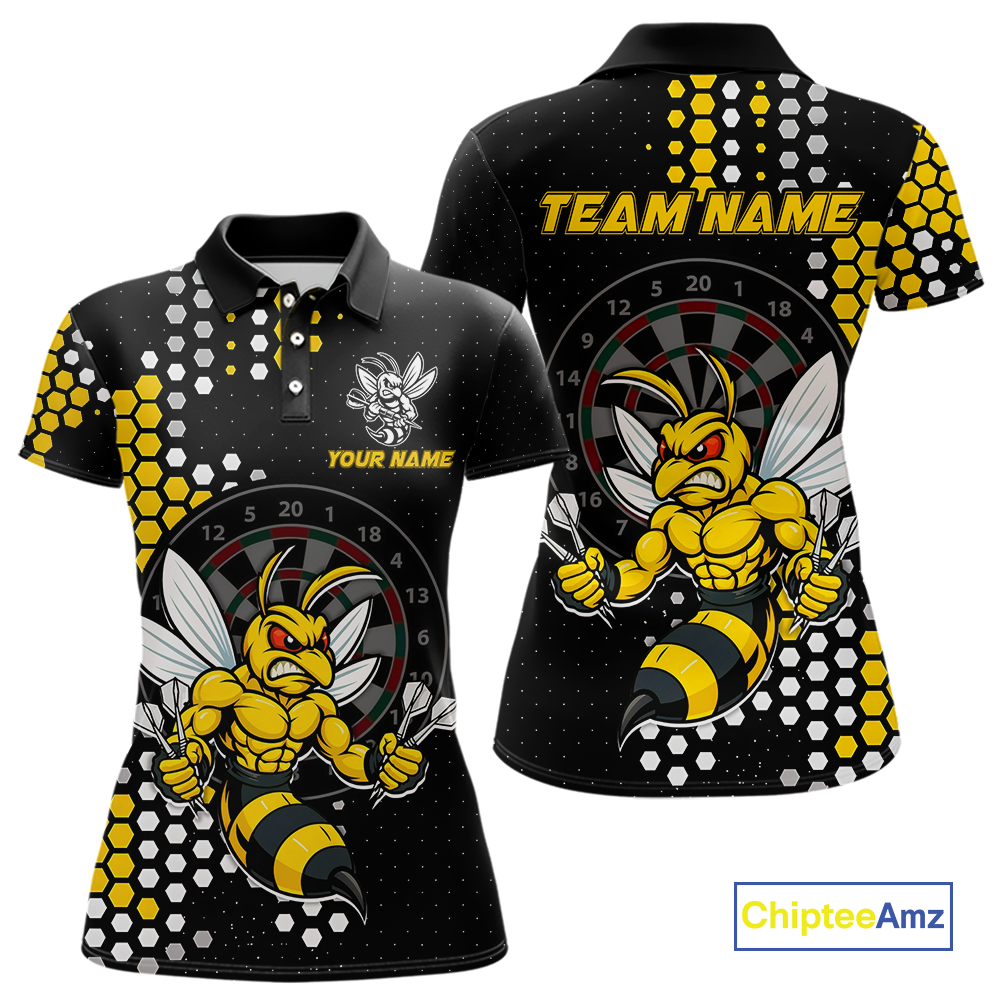 Custom Funny Bee Dart Team Shirt for Women Dart League Jersey Polo & 1/4-Zip Dartboard Shirt Outfit DHT17