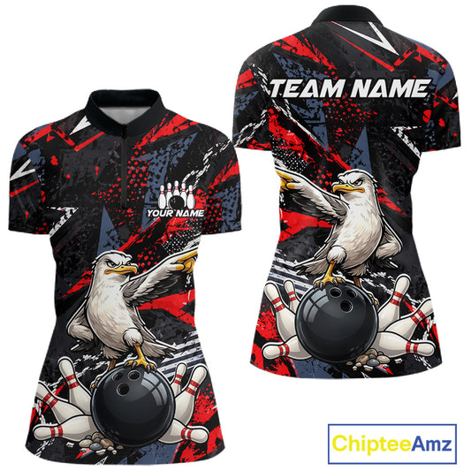 Custom Funny Gull Bowling Team Shirt for Women Bowling League Jersey Polo & Quarter-Zip QZT1016