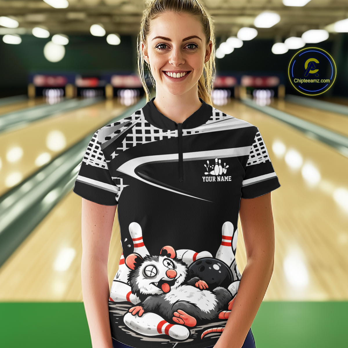 Personalized Funny Opossum Bowling Shirt Bowling Jersey for Women Bowling Polo & Quarter-Zip QZT847