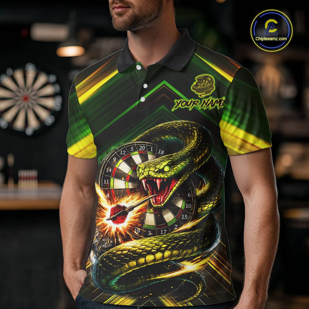 Yellow & Green Cobra Snake Dart Shirts for Men Custom Dart Team Jersey Polo & 1/4-Zip Dart Outfit DHT22