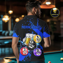 Load image into Gallery viewer, Custom Blue Funny 8 Ball Pool Billiard Team Shirts for Men Billiard League Jersey Polo &amp;1/4 Zip BHT2