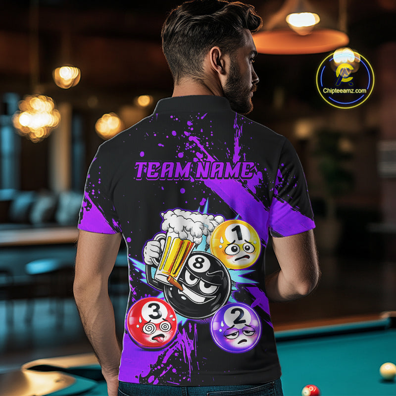 Custom Purple Funny 8 Ball Pool Billiard Team Shirts for Men Billiard League Jersey Polo &1/4 Zip BHT2