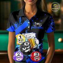 Load image into Gallery viewer, Custom Blue Funny 8 Ball Pool Billiard Team Shirts for Women Billiard League Jersey Polo &amp;1/4 Zip BHT2