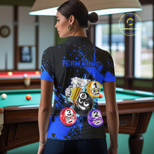 Load image into Gallery viewer, Custom Blue Funny 8 Ball Pool Billiard Team Shirts for Women Billiard League Jersey Polo &amp;1/4 Zip BHT2