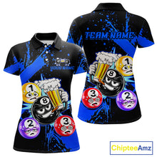 Load image into Gallery viewer, Custom Blue Funny 8 Ball Pool Billiard Team Shirts for Women Billiard League Jersey Polo &amp;1/4 Zip BHT2