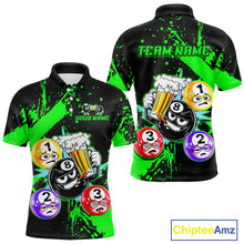 Load image into Gallery viewer, Custom Green Funny 8 Ball Pool Billiard Team Shirts for Men Billiard League Jersey Polo &amp;1/4 Zip BHT2