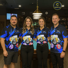 Load image into Gallery viewer, Custom Blue Funny 8 Ball Pool Billiard Team Shirts for Women Billiard League Jersey Polo &amp;1/4 Zip BHT2