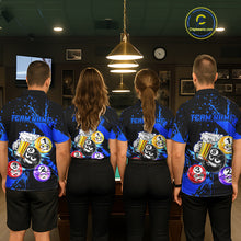 Load image into Gallery viewer, Custom Blue Funny 8 Ball Pool Billiard Team Shirts for Women Billiard League Jersey Polo &amp;1/4 Zip BHT2