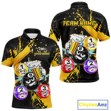 Load image into Gallery viewer, Custom Yellow Funny 8 Ball Pool Billiard Team Shirts for Men Billiard League Jersey Polo &amp;1/4 Zip BHT2
