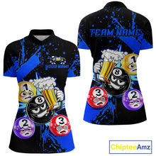 Load image into Gallery viewer, Custom Blue Funny 8 Ball Pool Billiard Team Shirts for Women Billiard League Jersey Polo &amp;1/4 Zip BHT2