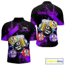 Load image into Gallery viewer, Custom Purple Funny 8 Ball Pool Billiard Team Shirts for Men Billiard League Jersey Polo &amp;1/4 Zip BHT2