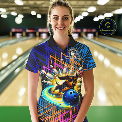 Funny Dachshund Bowling Shirt Custom Bowling Team Jersey for Women Polo & 1/4-Zip Bowling Outfit QZT941