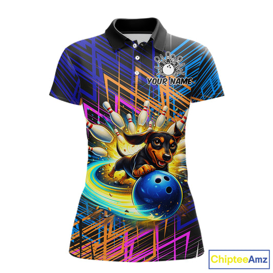 Funny Dachshund Bowling Shirt Custom Bowling Team Jersey for Women Polo & 1/4-Zip Bowling Outfit QZT941
