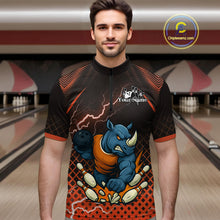 Load image into Gallery viewer, Custom Funny Orange Rhino Bowling Team Shirt for Men Bowling Jersey Polo, Quarter-Zip Outfit QZT805