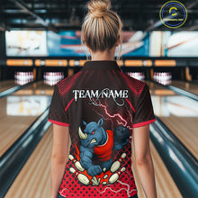 Load image into Gallery viewer, Custom Funny Red Rhino Bowling Team Shirt for Women Bowling Jersey Polo, Quarter-Zip Outfit QZT805