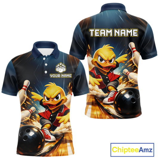 Personalized Funny Duck Bowling Team Shirt for Men Bowling League Uniform Polo & 1/4-Zip QZT858