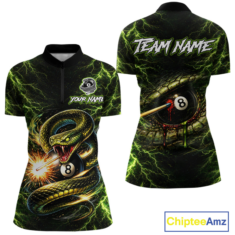 Custom Green Cobra Snake Billiard Jersey for Women 8 Ball Billiard Shirt for Team Polo & 1/4 Zip BHT8