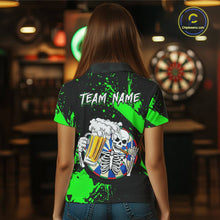 Load image into Gallery viewer, Custom Green Skeleton Dart Jersey for Team Polo &amp; 1/4 Zip Beer Dartboard Shirts Dart Jerseys Gift for Women DHT3