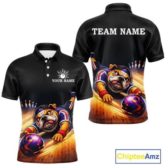 Funny Bulldog Bowling Shirt for Team Custom Polo & 1/4 Zip Bowling Jersey for Men QZT913