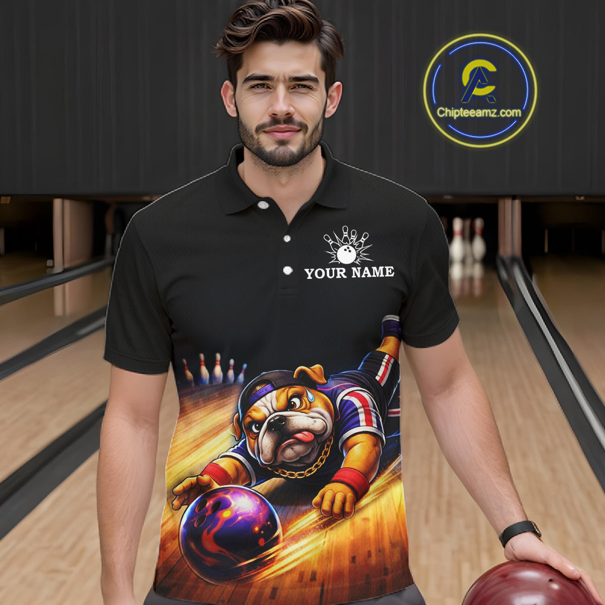 Funny Bulldog Bowling Shirt for Team Custom Polo & 1/4 Zip Bowling Jersey for Men QZT913