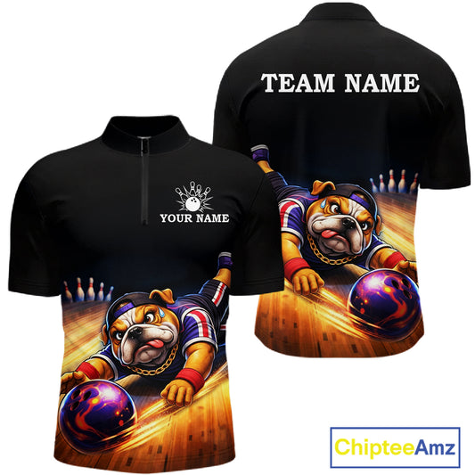 Funny Bulldog Bowling Shirt for Team Custom Polo & 1/4 Zip Bowling Jersey for Men QZT913