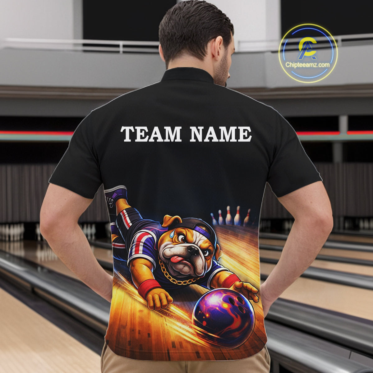 Funny Bulldog Bowling Shirt for Team Custom Polo & 1/4 Zip Bowling Jersey for Men QZT913