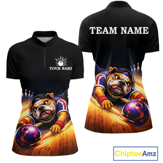 Funny Bulldog Bowling Shirt for Team Custom Polo & 1/4 Zip Bowling Jersey for Women QZT913