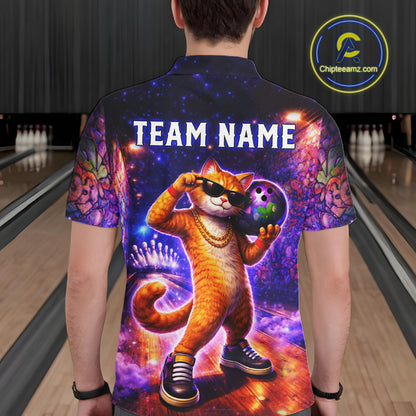 Custom Graffiti Funny Cat Bowling Shirt for Men Bowling League Jersey Polo & Quarter-Zip Bowling Outfit QZT919