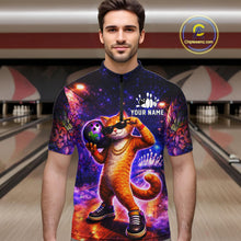 Load image into Gallery viewer, Custom Graffiti Funny Cat Bowling Shirt for Men Bowling League Jersey Polo &amp; Quarter-Zip Bowling Outfit QZT919