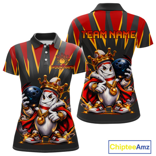 Polo shirt with cartoon character design and customizable text on a white background