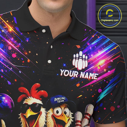 Custom Neon Funny Chicken Bowling Team Jersey for Men Bowling Shirt Bowling Tournament Polo & 1/4-Zip QZT956
