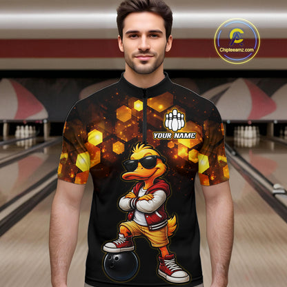 Custom Black & Gold Funny Duck Bowling Shirt for Men Bowling Jersey League for Couples QZT872