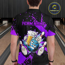 Load image into Gallery viewer, Custom Purple Funny Beer Bowling Shirt for Men Bowling League Jersey Polo 1/4 Zip Bowling Outfit QZT822