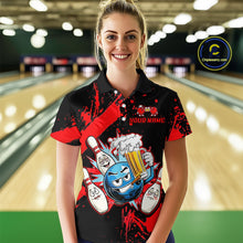 Load image into Gallery viewer, Custom Red Funny Beer Bowling Shirt for Women Bowling League Jersey Polo 1/4 Zip Bowling Outfit QZT822